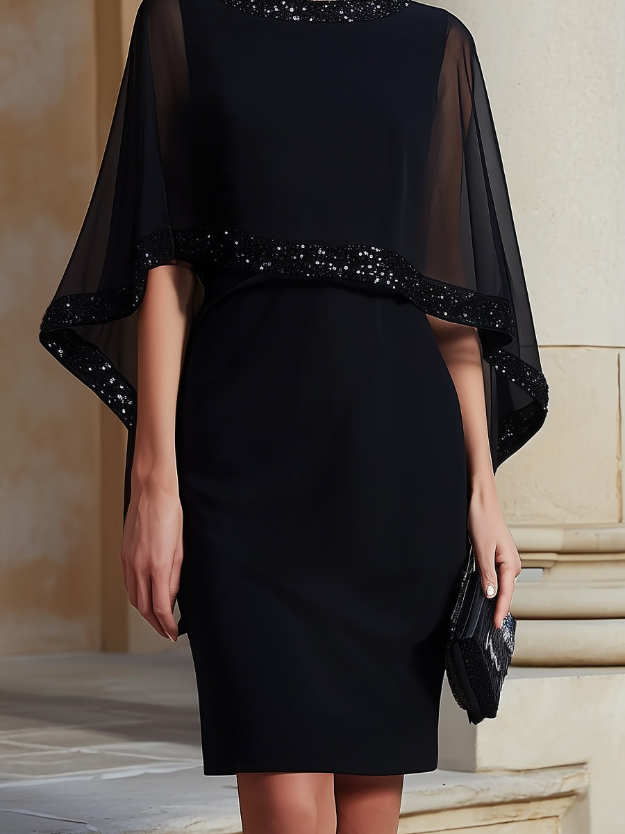 Mbellished Cape-Sleeve Sheath Dress XYS