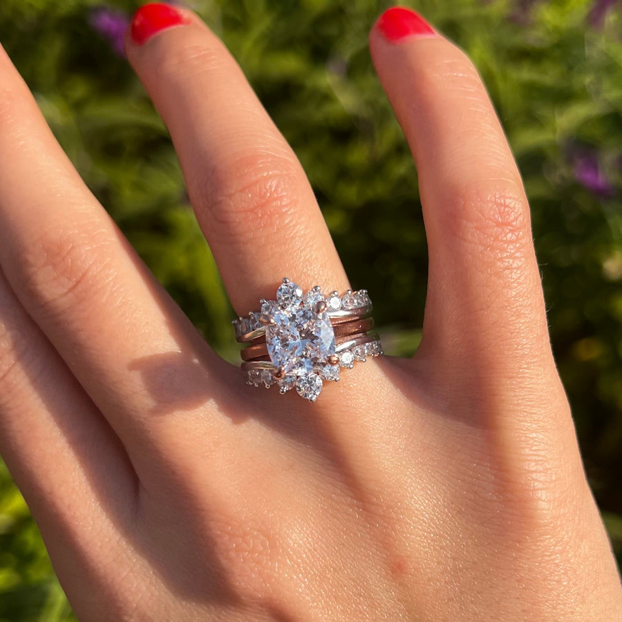 Luxury 2 Pcs Cushion Cut Halo Design With Insert Band Bridal Set Shine of Diamond