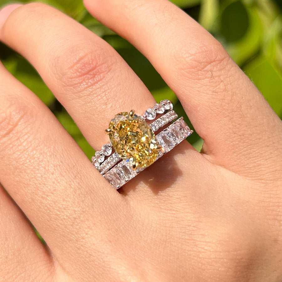 3 Pcs Stunning Yellow Oval Cut Sterling Silver Bridal Set For Women Carly Jewelry