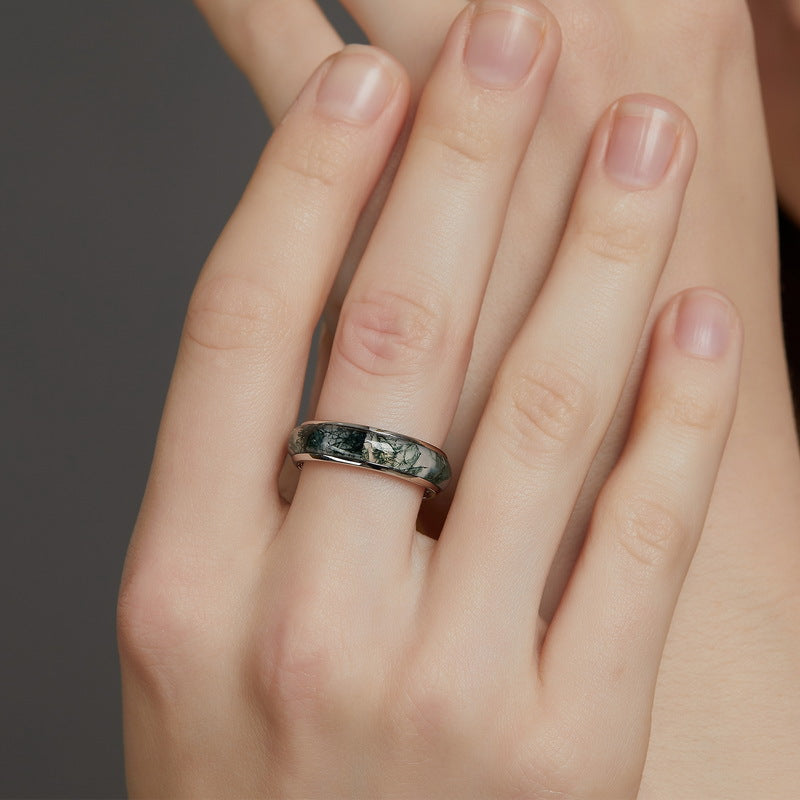 Simple Natural Green Moss Aget Band Carly Jewelry