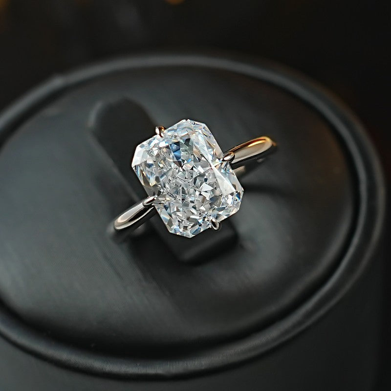 Radiant Cut Sterling Silver Solitaire Engagement Ring in Golden Tone shine of diamond