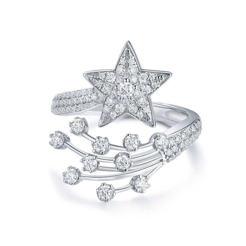 Moissanite Luxury Comet-Inspired Sterling Silver Ring shineofdiamond