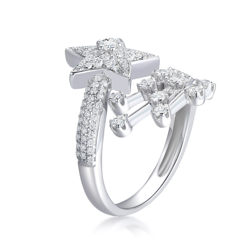 Moissanite Luxury Comet-Inspired Sterling Silver Ring shineofdiamond