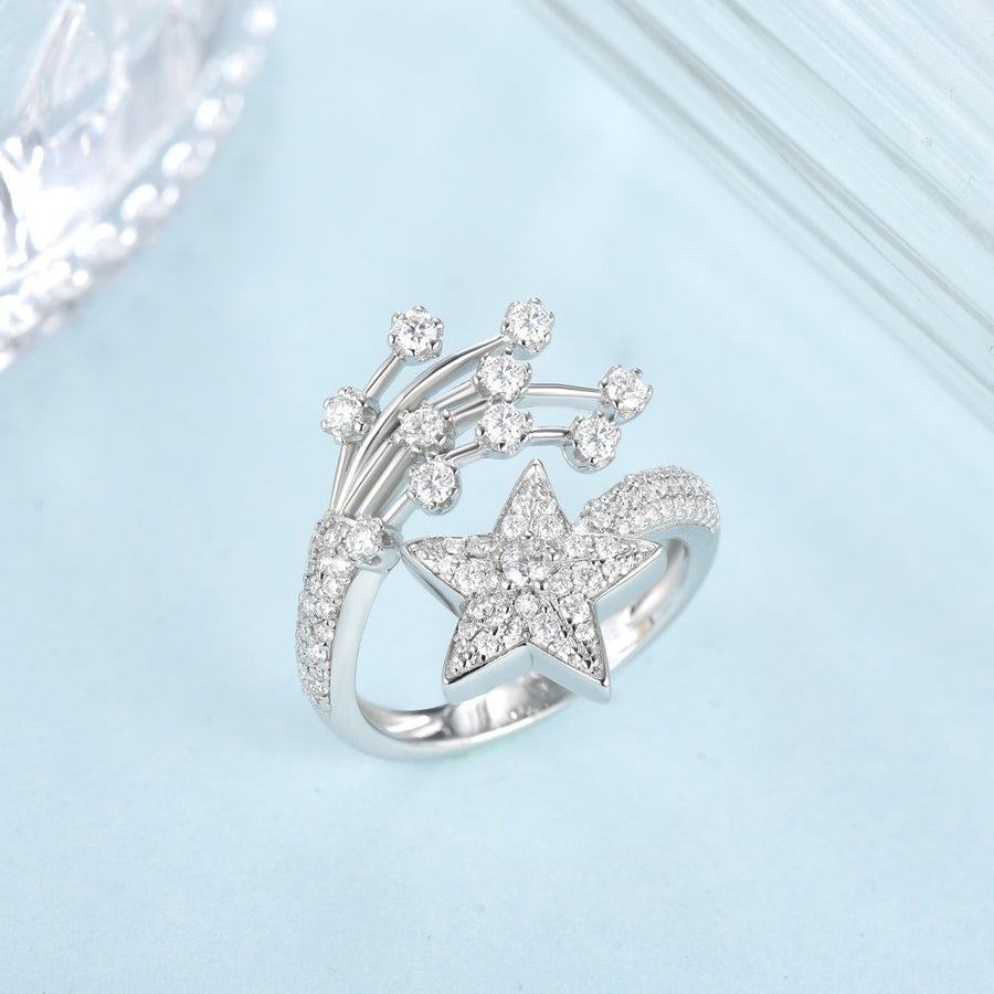 Moissanite Luxury Comet-Inspired Sterling Silver Ring shineofdiamond