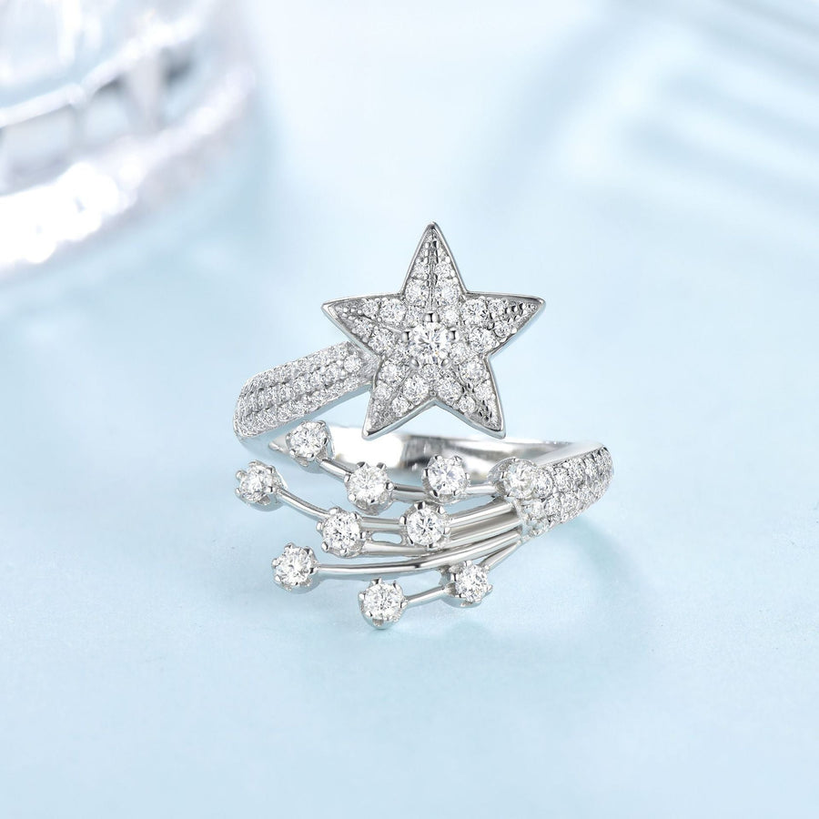Moissanite Luxury Comet-Inspired Sterling Silver Ring shineofdiamond