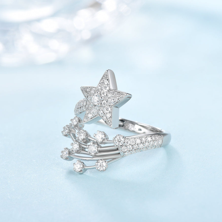 Moissanite Luxury Comet-Inspired Sterling Silver Ring shineofdiamond