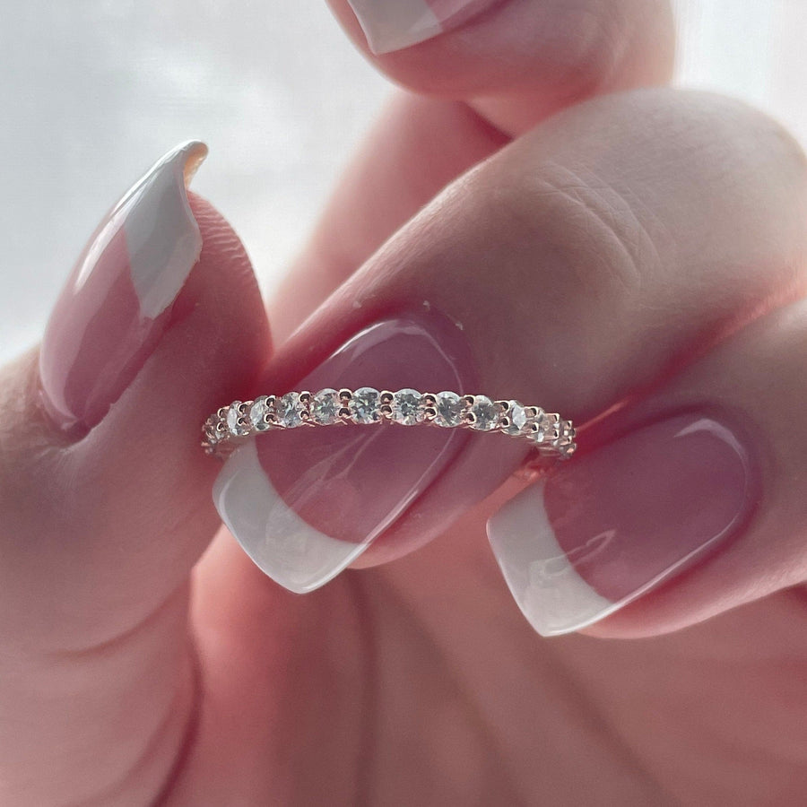 Cushion Cut Solitare Bridal Set Ring with Round Cut Eternity Ring in Sterling Silver Shineofdiamond