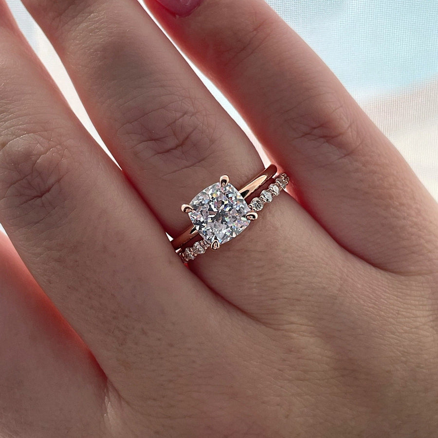 Cushion Cut Solitare Bridal Set Ring with Round Cut Eternity Ring in Sterling Silver Shineofdiamond