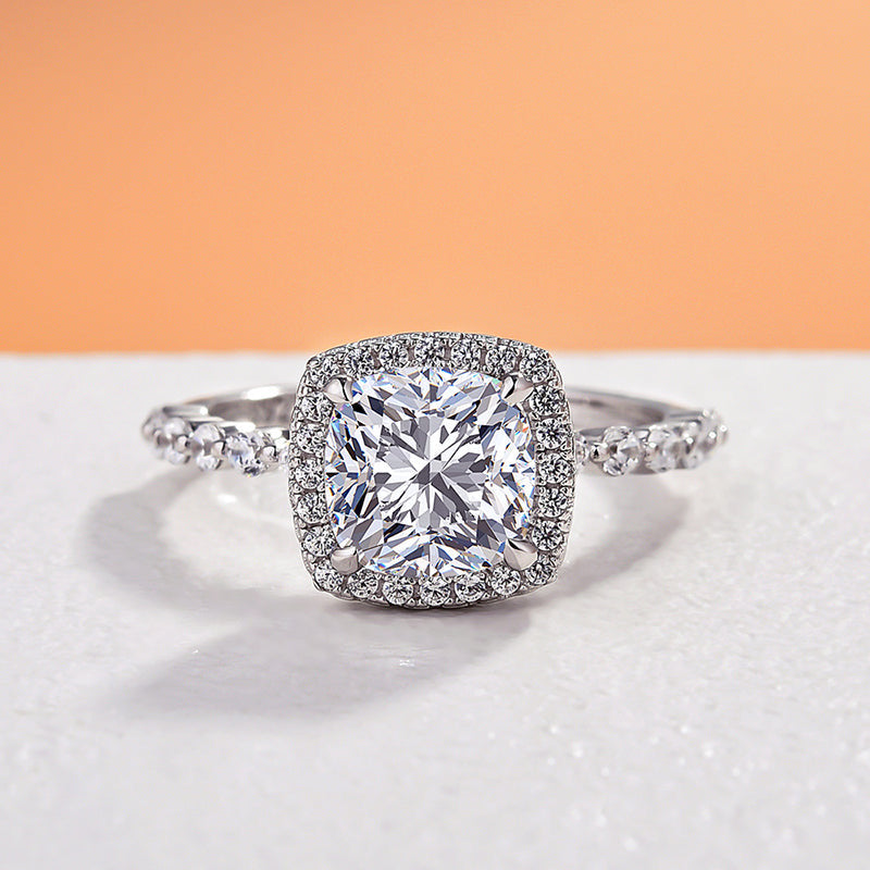 Halo Cushion Cut Engagement Ring In Sterling Silver Shineofdiamond