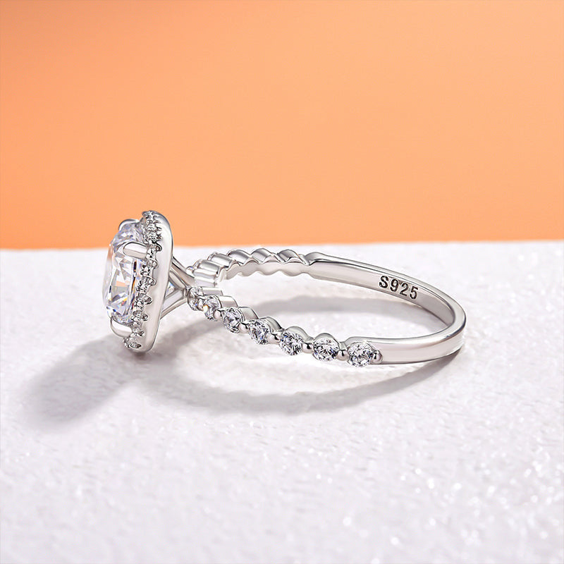 Halo Cushion Cut Engagement Ring In Sterling Silver Shineofdiamond