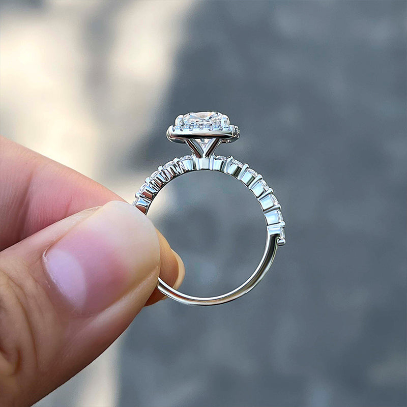 Halo Cushion Cut Engagement Ring In Sterling Silver Shineofdiamond