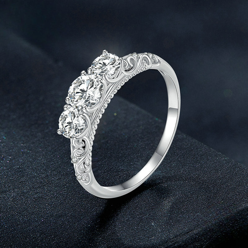 Stunning Three Stone Moissanite Sterling Silver Band Carly Jewelry