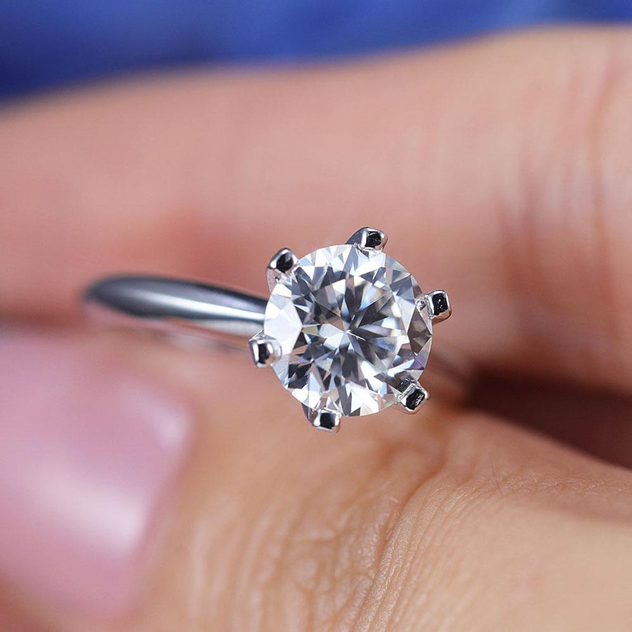 ShineofDiamond Simple Round Cut Moissanite Sterling Silver Ring Shine of Diamond