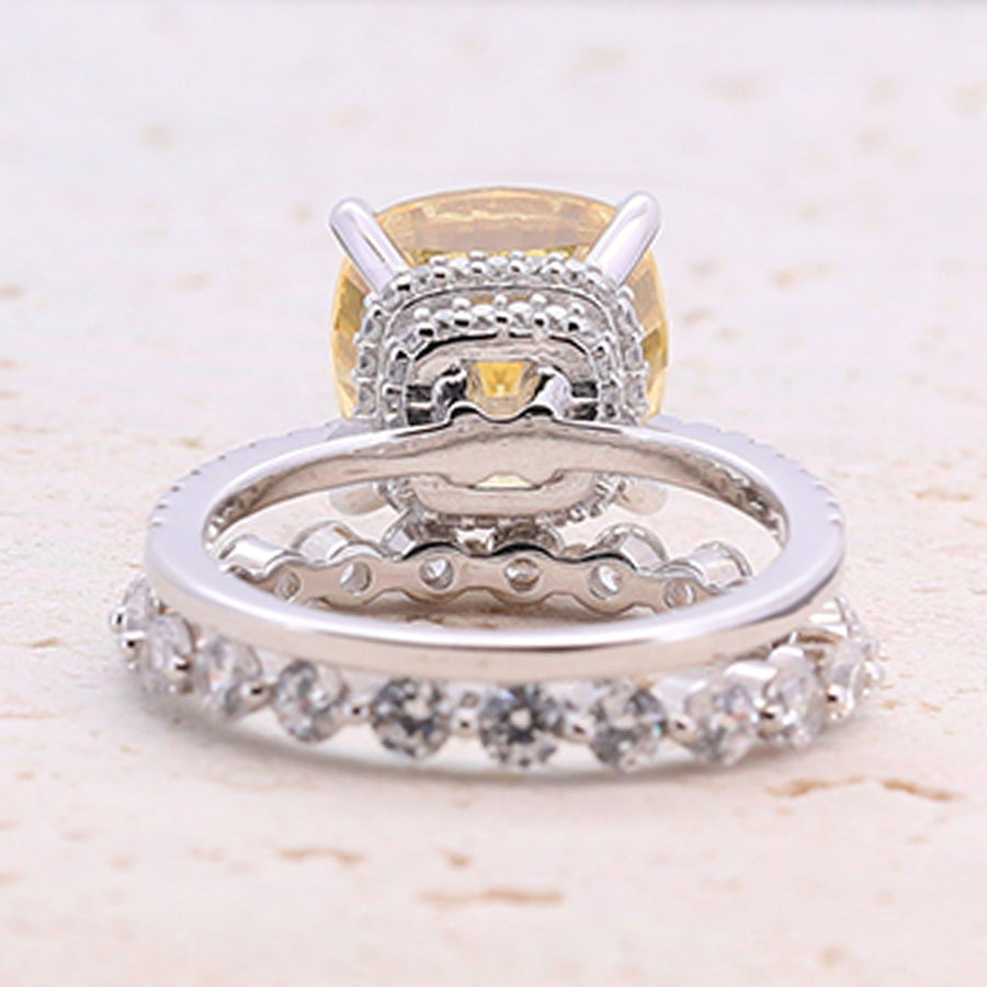 5.0ct Cushion Cut Yellow Gemstone Sterling Silver Bridal Set shine of diamond