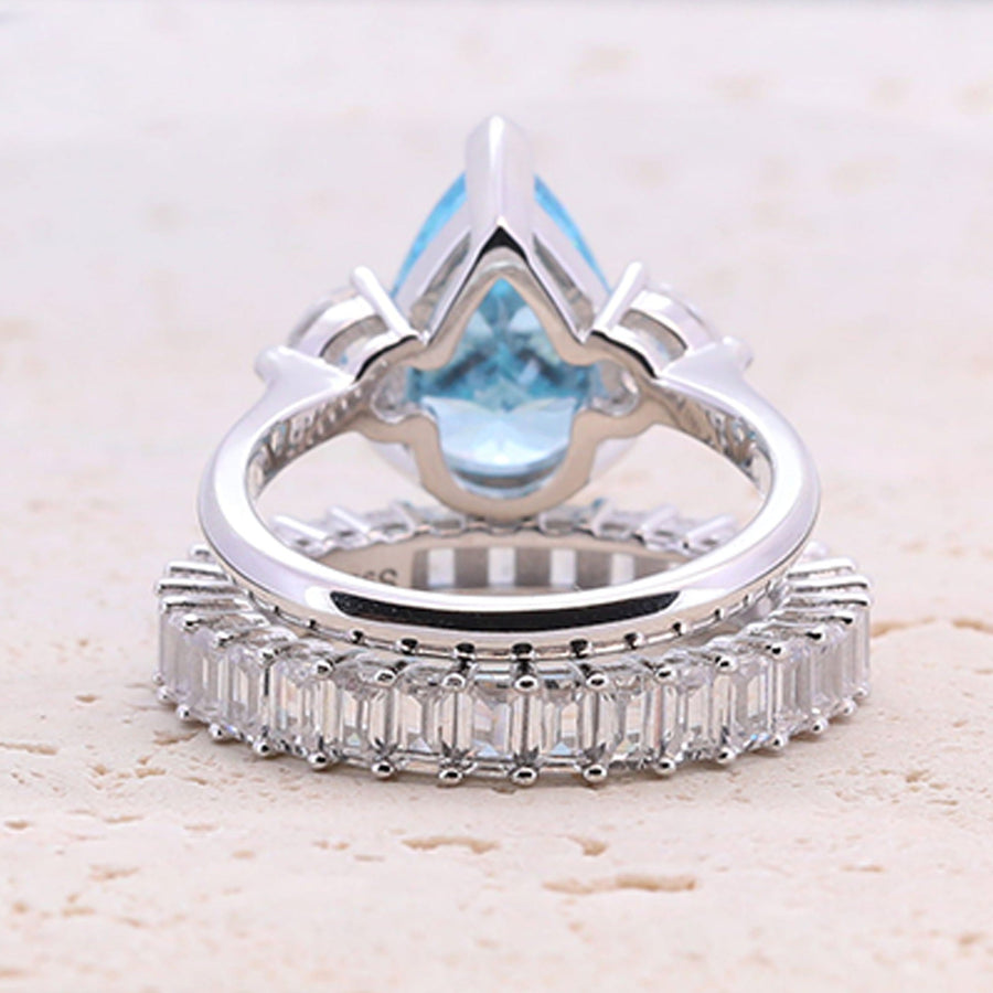 4.0ct Pear Cut Blue Gemstone Engagement ring with Eternity Band shine of diamond