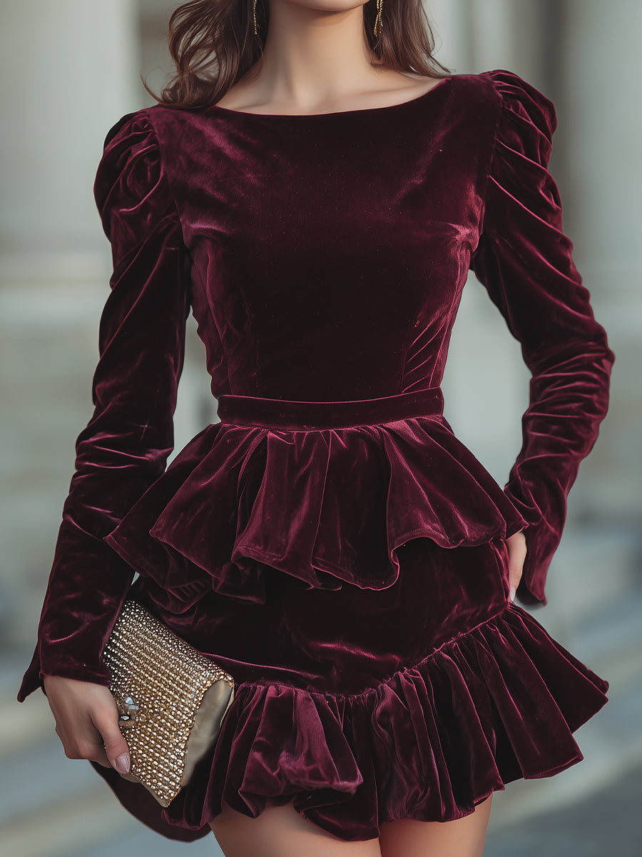 Long Sleeve Layered Ruffle Mini Dress XYS
