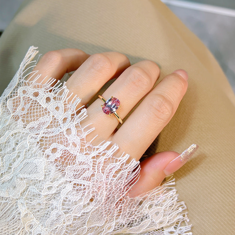 Classic Pink Tourmaline Oval Cut Golden Tone Ring Shine of Diamond