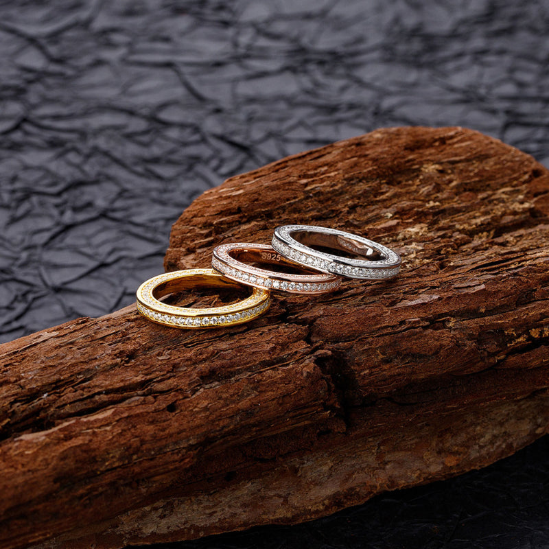 Triple Row Eternity Wedding Band Ring in 925 Sterling Silver shine of diamond