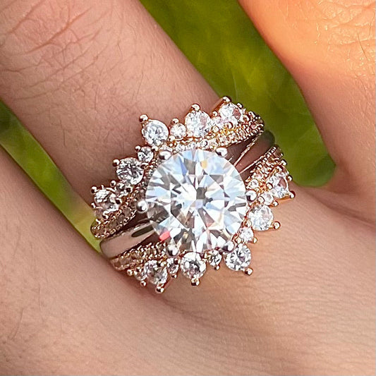 2 Pcs Round Cut Insert Bridal Set In Sterling Silver Shine of Diamond
