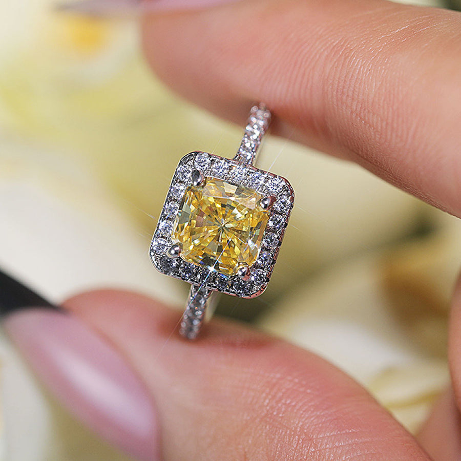 Vintage Cushion Cut Halo Design Yellow Sterling Silver Ring Shine of Diamond