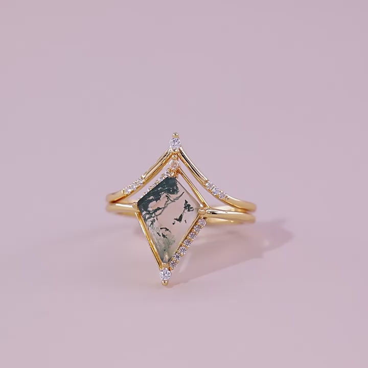 Geometric Natural Green Moss Agate Ring Set Carly Jewelry