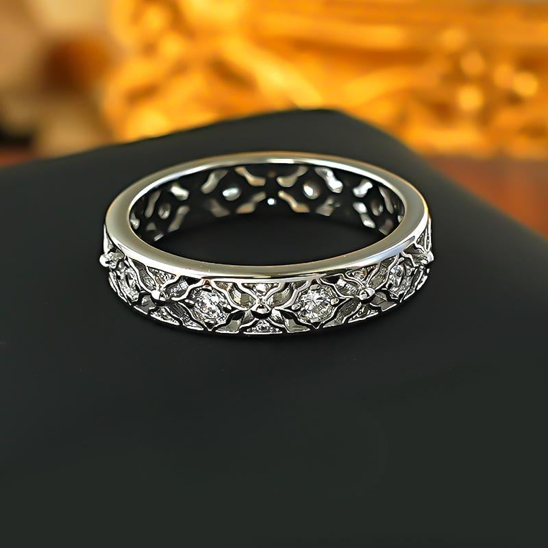 Delicate Hollow-out Wedding band in 925 Sterling Silver shine of diamond
