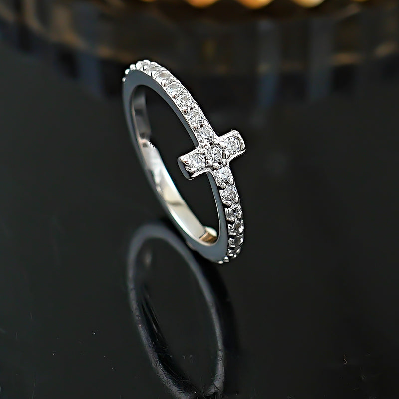 Simple Cross Design Sterling Silver Band Shine of Diamond