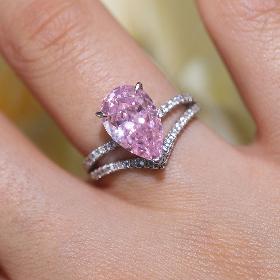 Gorgeous Pink Pear Cut Sterling Silver Engagement Ring Shine of Diamond