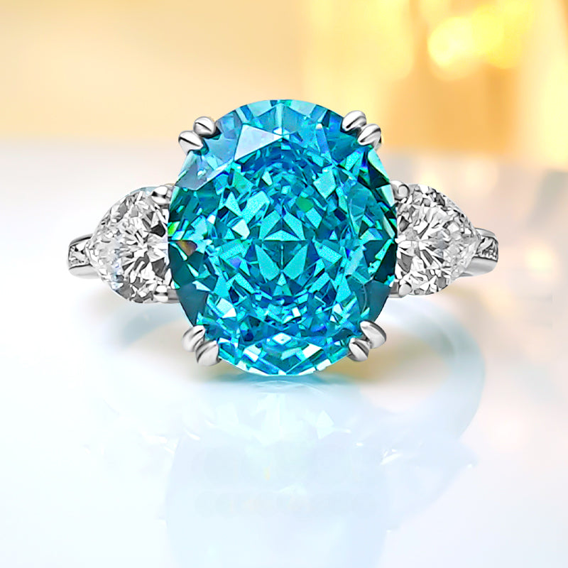 Greenish Blue Oval Cut Engagement Ring in Sterling Silver shine of diamond