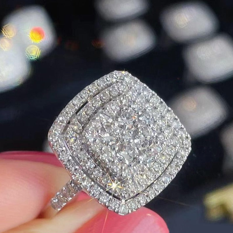 Shiny Halo Square Shape Ring Engagement Party Ring In Sterling Silver Shineofdiamond
