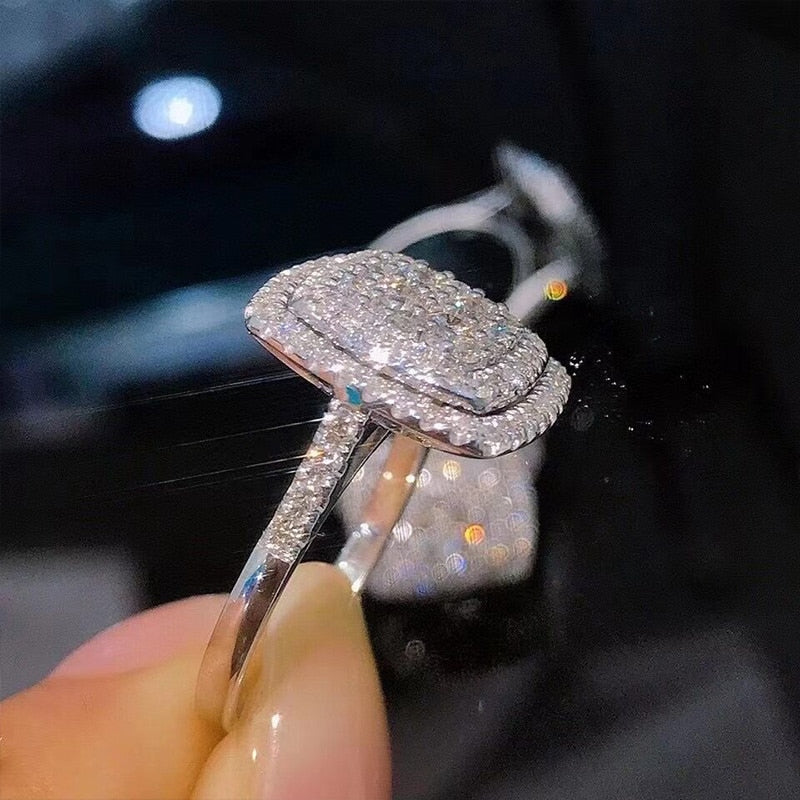 Shiny Halo Square Shape Ring Engagement Party Ring In Sterling Silver Shineofdiamond