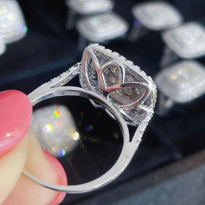 Shiny Halo Square Shape Ring Engagement Party Ring In Sterling Silver Shineofdiamond