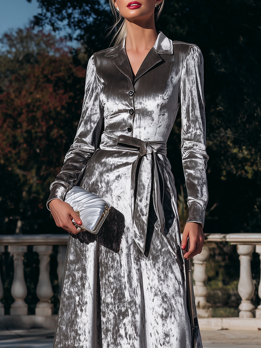 Button-Front Belted Midi Coat Dress XYS
