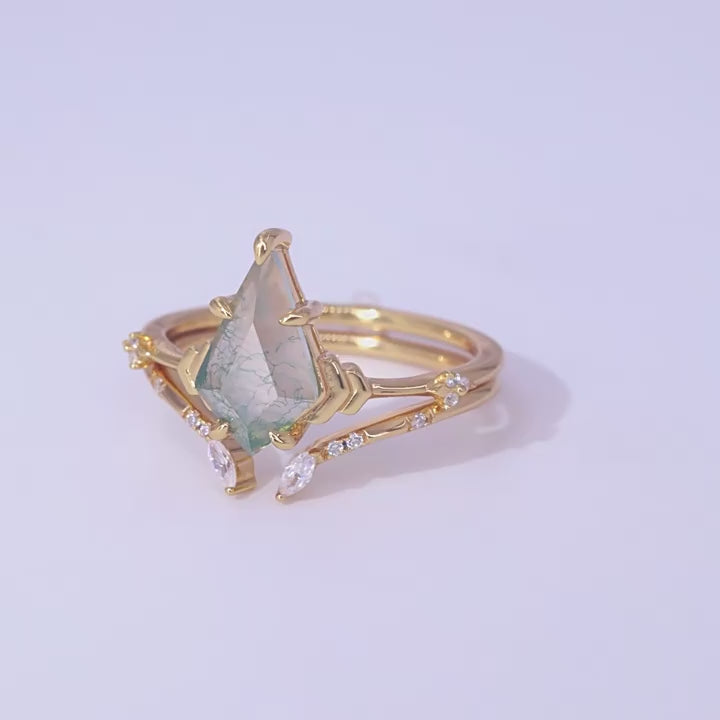 Natural Green Moss Sterling Silver Ring Set Carly Jewelry