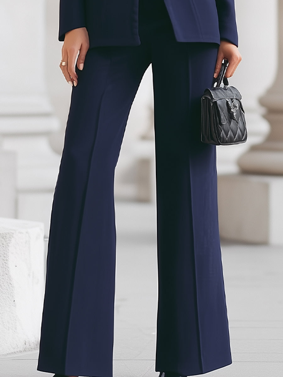 Sophisticated  High-Collar Blazer & Wide-Leg Trousers Set SN