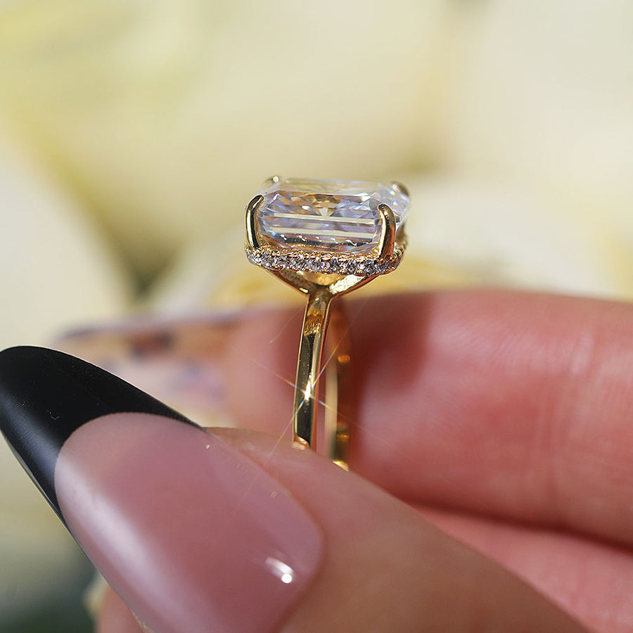 Stunning Hidden Halo Design Radiant Cut Sterling Silver Engagement Ring Shine of Diamond