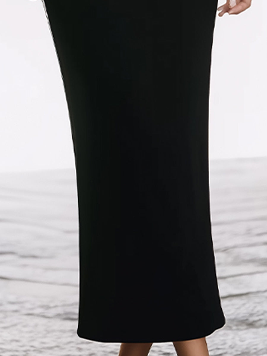 Elegant Contrast Collar Sleeveless Maxi Pencil Dress HWT