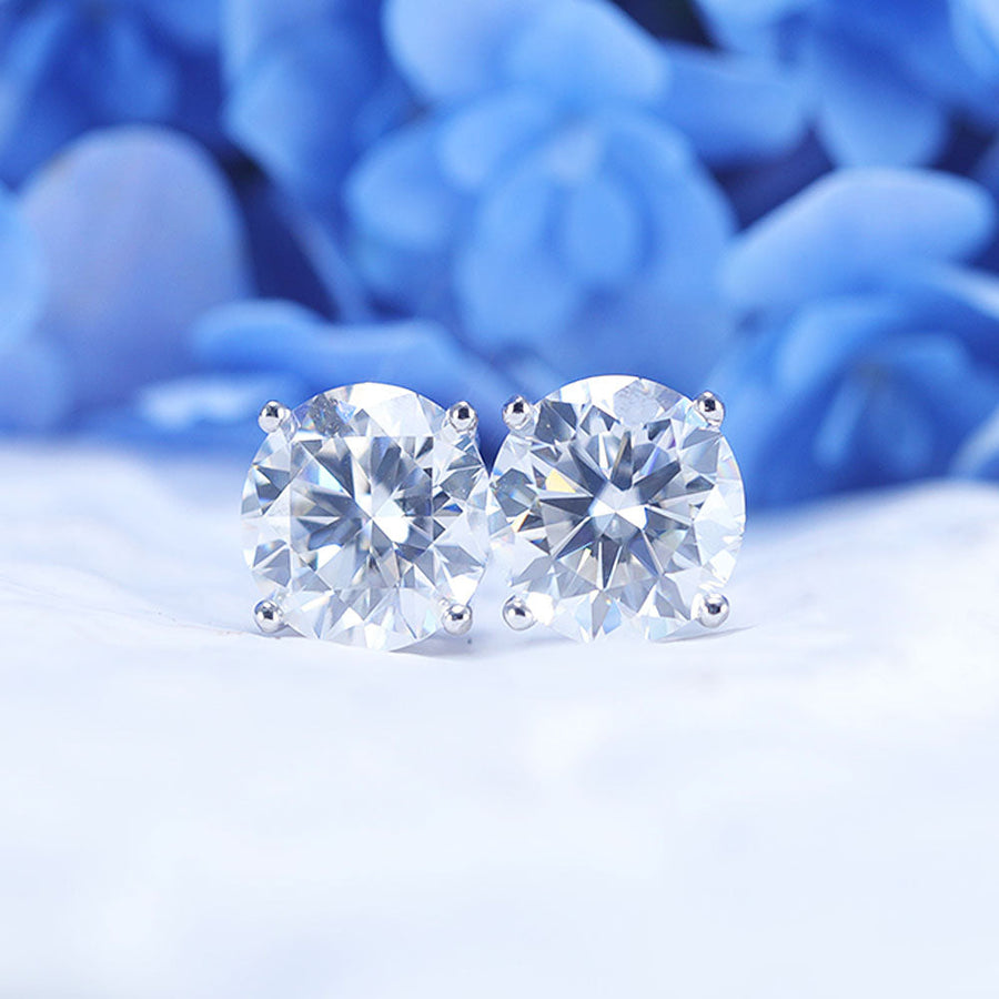 Classic 4 Prong Round Cut D Color Moissanite Stud Earrings Shine of Diamond