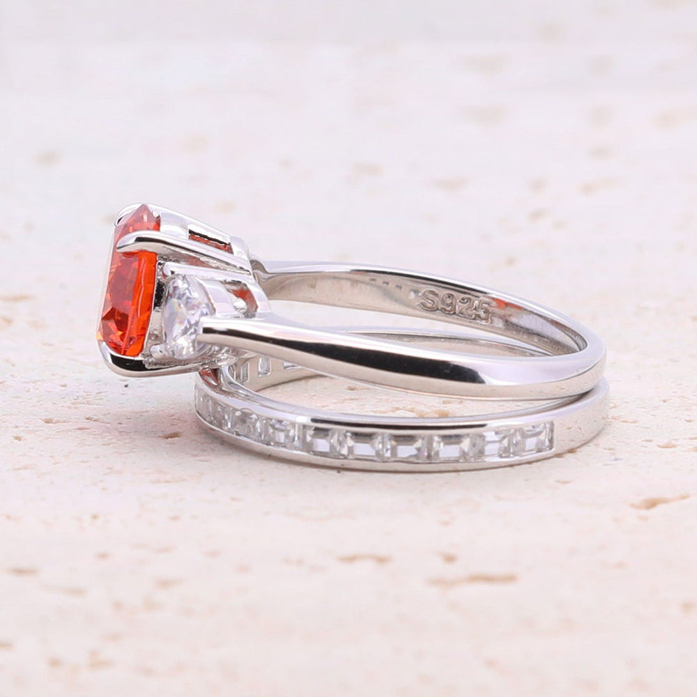2.0ct Round Cut Red Gemstone Wedding Set in Sterling Silver shine of diamond