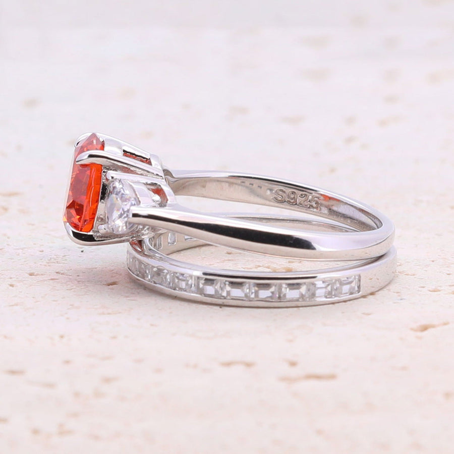 2.0ct Round Cut Red Gemstone Wedding Set in Sterling Silver shine of diamond