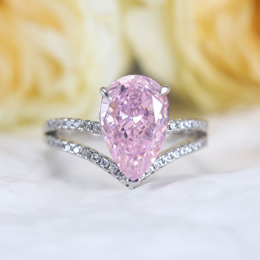 Gorgeous Pink Pear Cut Sterling Silver Engagement Ring Shine of Diamond