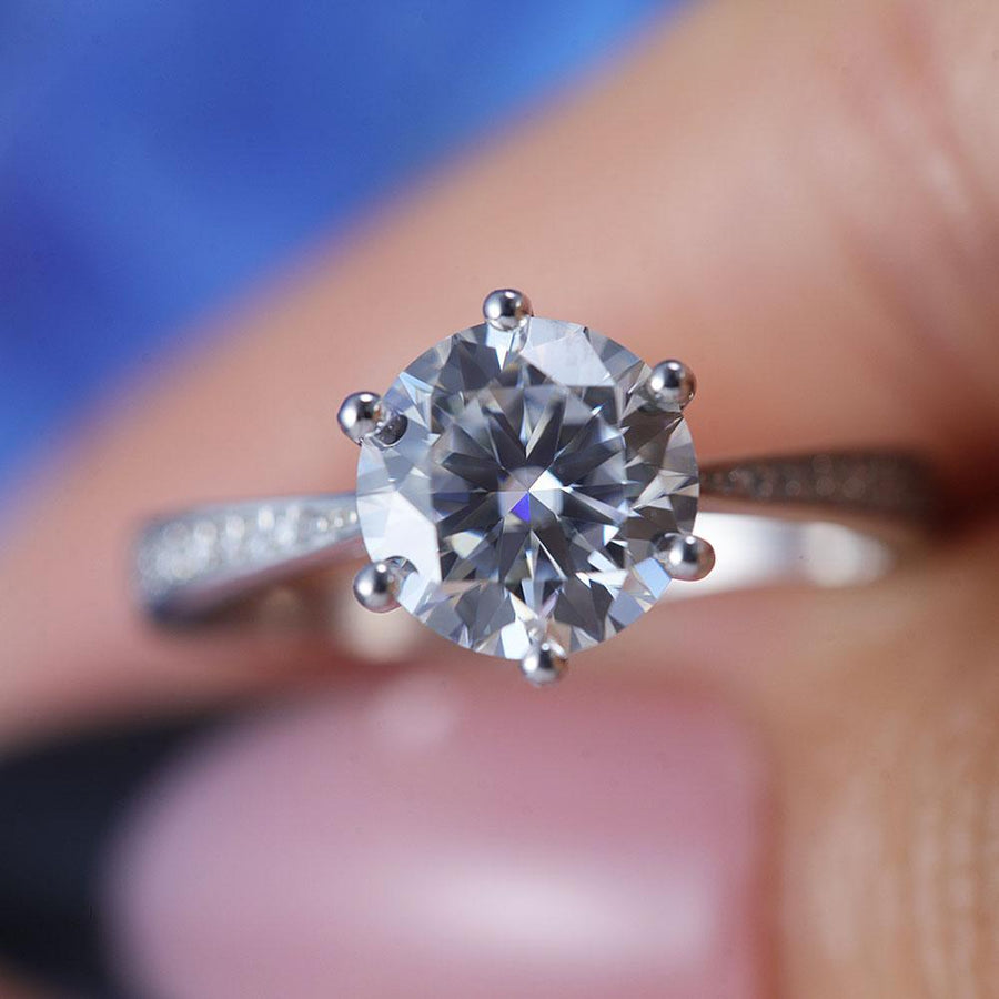ShineofDiamond Classic Round Cut Moissanite Sterling Silver Engagement Ring Shine of Diamond