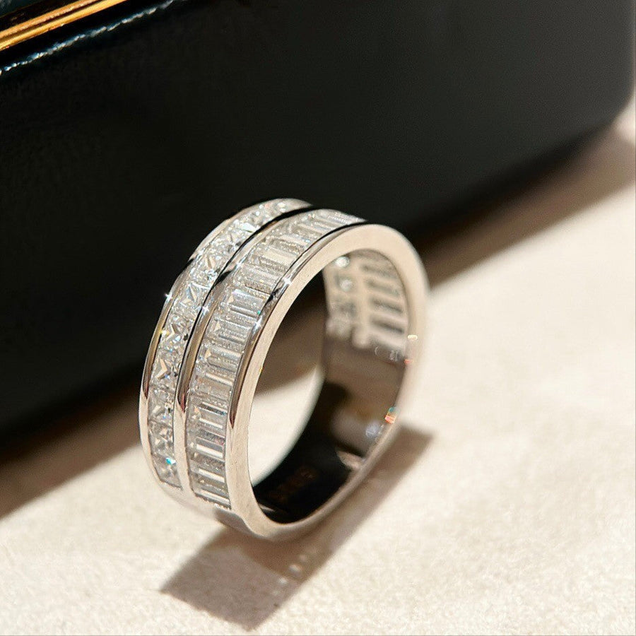 Double Row Band Baguette & Princess Cut Sterling Silver Ring hot