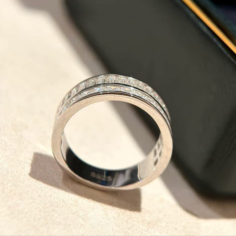 Double Row Band Baguette & Princess Cut Sterling Silver Ring hot