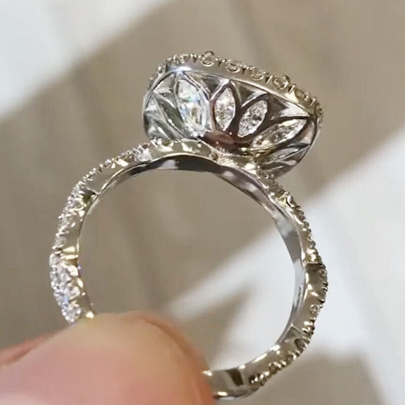 Double Halo Cushion Cut Twisted Shank Engagement Ring in Sterling Silver Shineofdiamond