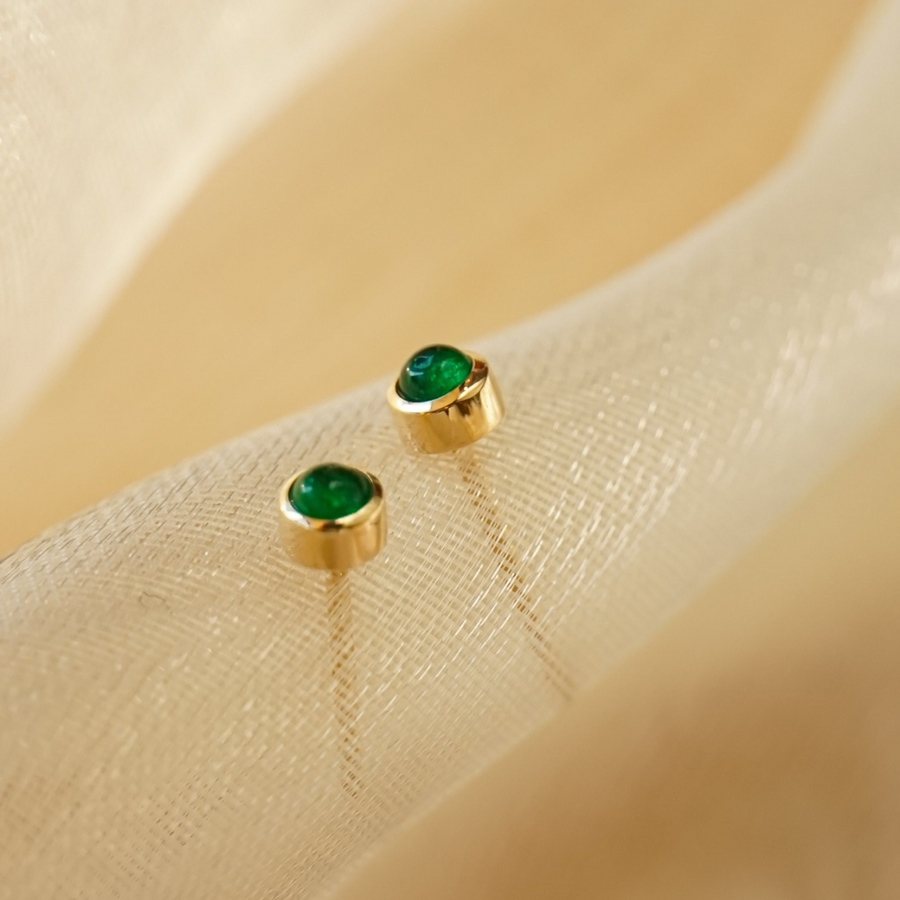 Vintage mini Golden Tone Green Stud Earrings in Sterling Silver Shine of Diamond