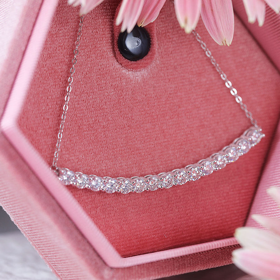 Smile Design Paved Sterling Silver Moissanite Necklace Shine of Diamond
