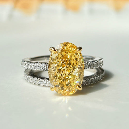 2 Pcs Stunning Yellow Oval Cut Sterling Silver Bridal Set For Women Carly Jewelry