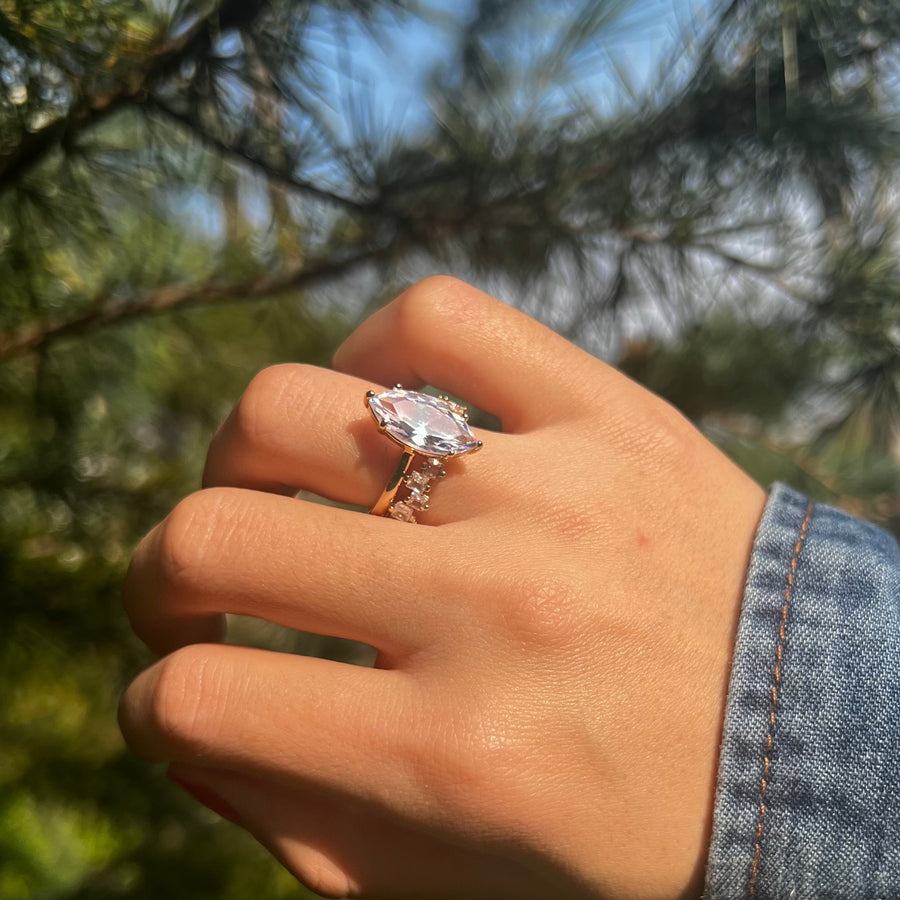 Vintage Marquise Cut Bridal Set In Sterling Silver Shine of Diamond