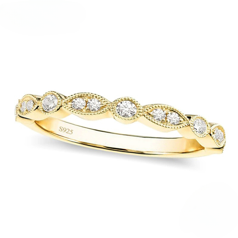 Art Deco Half Eternity Stacking Wedding Band in Sterling Silver Shineofidamond